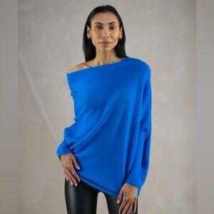 Jaki London Women’s Asymmetric Draped Oversized Sweater Size S/M in Royal Blue